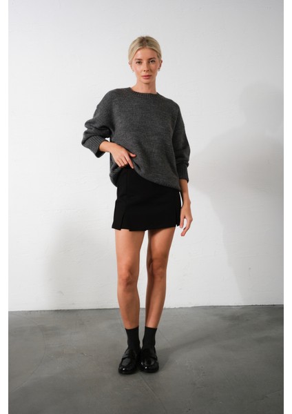 Düşük Omuz Bisiklet Yaka Oversize Triko Kadın Kazak fırsatları