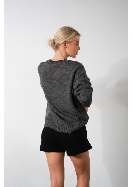 Düşük Omuz Bisiklet Yaka Oversize Triko Kadın Kazak indirimleri