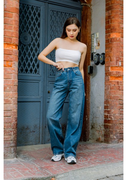 Yüksek Bel, Geniş Paça Denim Geniş Paça Palazzo Kadın Jean Kot Pantolon @asti