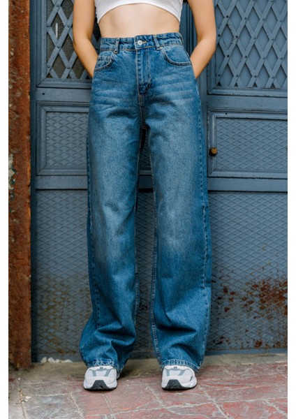 Yüksek Bel, Geniş Paça Denim Geniş Paça Palazzo Kadın Jean Kot Pantolon @asti fiyatları
