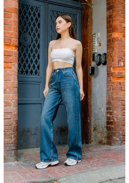 Yüksek Bel, Geniş Paça Denim Geniş Paça Palazzo Kadın Jean Kot Pantolon @asti fırsatları