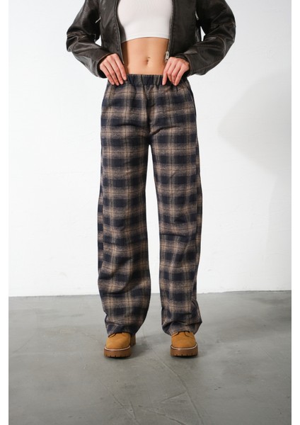 Ekoseli Flanel Yüksek Bel Pijama Altı Rahat Kesim Geniş Paça Pamuklu Kadın Pantolon fiyatları