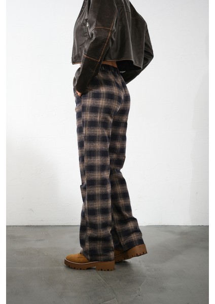 Ekoseli Flanel Yüksek Bel Pijama Altı Rahat Kesim Geniş Paça Pamuklu Kadın Pantolon fırsatları