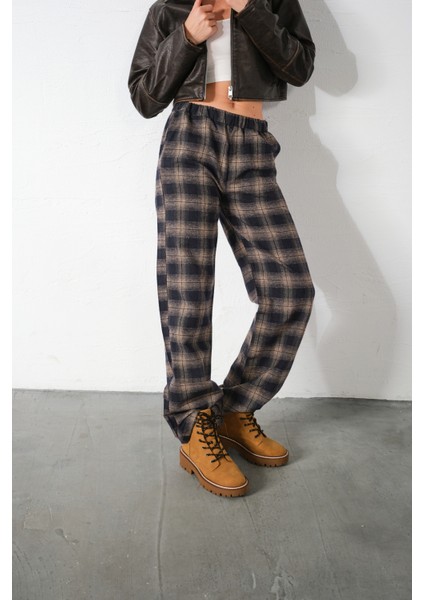 Ekoseli Flanel Yüksek Bel Pijama Altı Rahat Kesim Geniş Paça Pamuklu Kadın Pantolon indirimleri