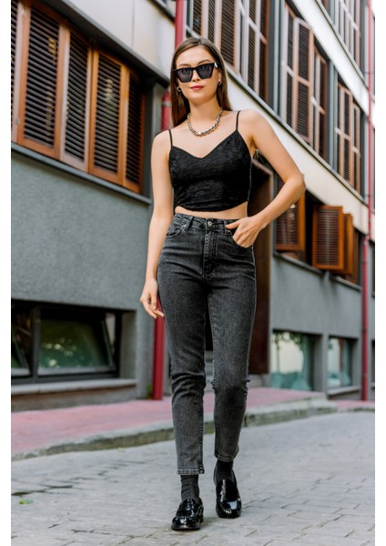 Yüksek Bel, Esnek Skinny Denim Dar Kalıp Mom Jean Kadın Kot Pantolon @cremona