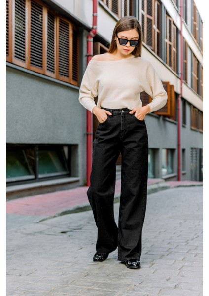 Yüksek Bel, Geniş Paça Denim Geniş Paça Palazzo Kadın Jean Kot Pantolon @asti fırsatları