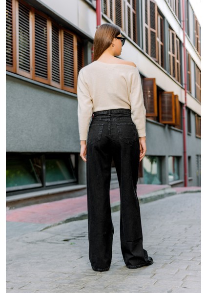 Yüksek Bel, Geniş Paça Denim Geniş Paça Palazzo Kadın Jean Kot Pantolon @asti indirimleri