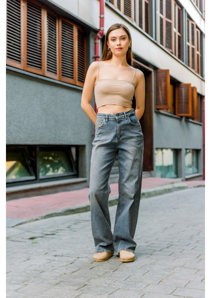 Üksek Bel, Esnek Denim Kumaş Geniş Paça Palazzo Kadın Kot Jean Pantolon @cesena modelleri