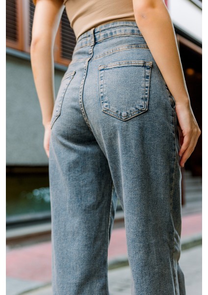 Üksek Bel, Esnek Denim Kumaş Geniş Paça Palazzo Kadın Kot Jean Pantolon @cesena indirimleri