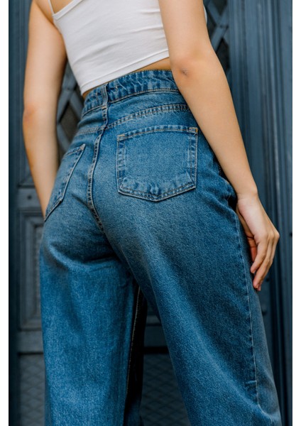 Yüksek Bel, Geniş Paça Denim Geniş Paça Palazzo Kadın Jean Kot Pantolon @asti indirimleri