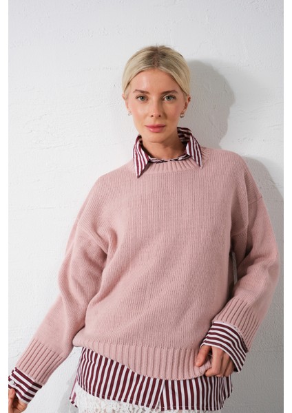 Düşük Omuz Bisiklet Yaka Oversize Triko Kadın Kazak