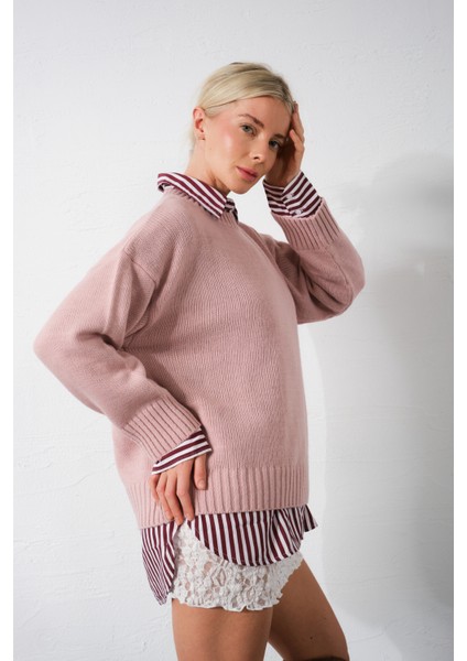 Düşük Omuz Bisiklet Yaka Oversize Triko Kadın Kazak fiyatları