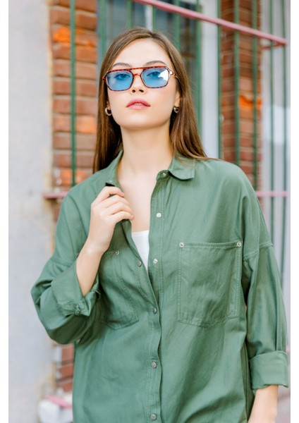 Pamuk Gabardin Çıt Çıtlı Çift Cepli Kadın Düşük Omuz Oversize Oval Gömlek @livorno fiyatları