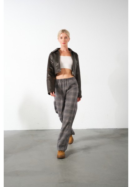 Ekoseli Flanel Yüksek Bel Pijama Altı Rahat Kesim Geniş Paça Pamuklu Kadın Pantolon fırsatları