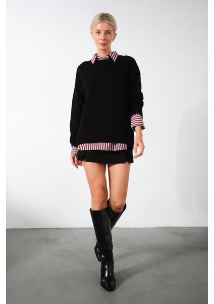 Düşük Omuz Bisiklet Yaka Oversize Triko Kadın Kazak fiyatları