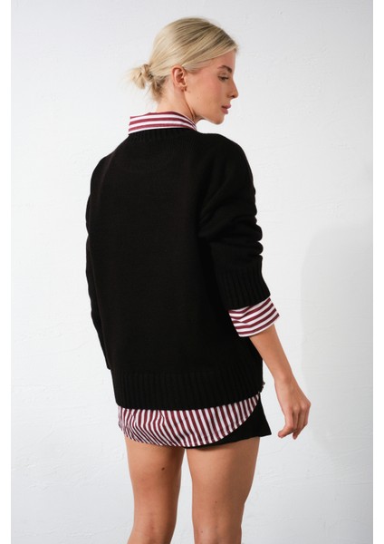 Düşük Omuz Bisiklet Yaka Oversize Triko Kadın Kazak indirimleri