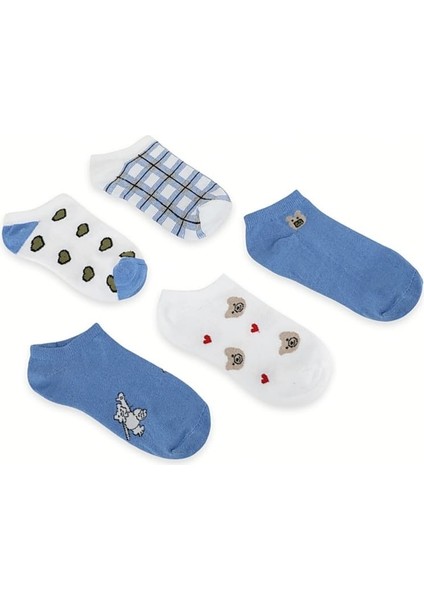 5 Çift Kadın Mavi Kalp Desen Çorap Seti