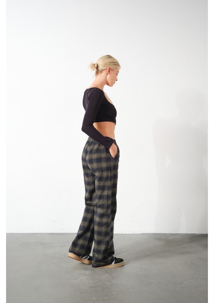 Ekoseli Flanel Yüksek Bel Pijama Altı Rahat Kesim Geniş Paça Pamuklu Kadın Pantolon indirimleri