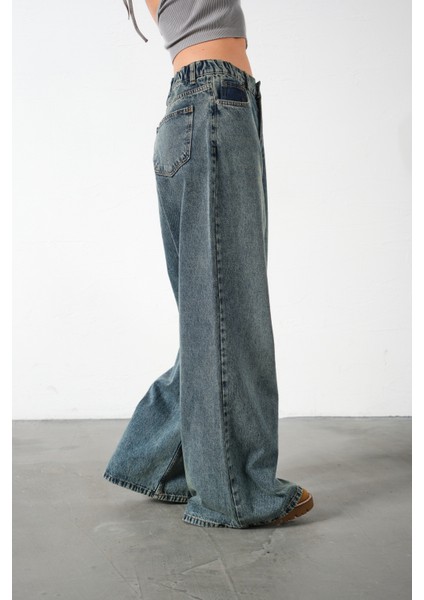 Ekstra Yüksek Bel %100 Pamuk Lastikli Loose Fit Geniş Paça Jean Kadın Kot Pantolon modelleri