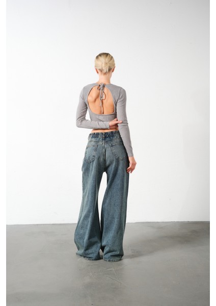 Ekstra Yüksek Bel %100 Pamuk Lastikli Loose Fit Geniş Paça Jean Kadın Kot Pantolon indirimleri