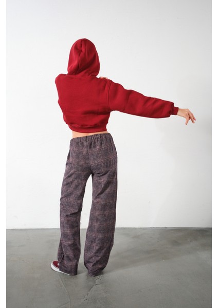 Ekoseli Flanel Yüksek Bel Pijama Altı Rahat Kesim Geniş Paça Pamuklu Kadın Pantolon