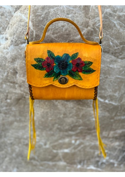 Boho Şık Tarz Deri Püsküllü Moda Trend Deri El Yapımı Kullanışlı - Tasarım Kadın Omuz Çanta