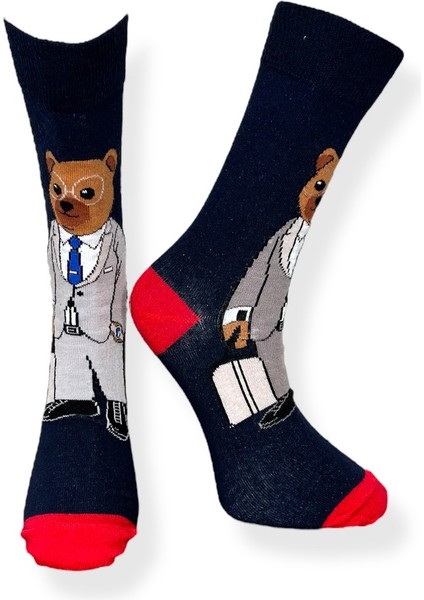 Tekli Ayıcık Desenli Siyah Renkli Esnek Nem Alabilen Pamuklu Çorap