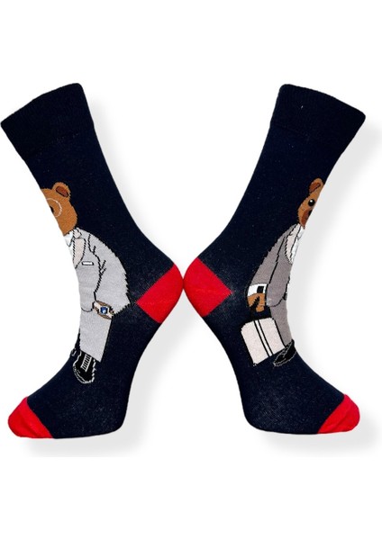 Tekli Ayıcık Desenli Siyah Renkli Esnek Nem Alabilen Pamuklu Çorap fiyatları