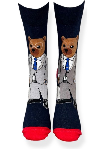 Tekli Ayıcık Desenli Siyah Renkli Esnek Nem Alabilen Pamuklu Çorap modelleri