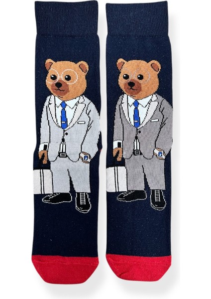 Tekli Ayıcık Desenli Siyah Renkli Esnek Nem Alabilen Pamuklu Çorap fırsatları