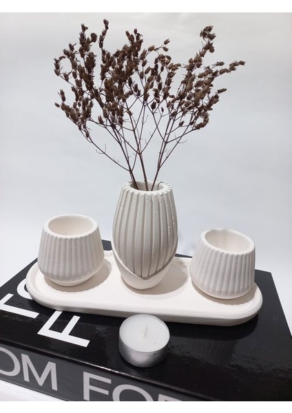 Iskandinav Vazolu Tabaklı Tealight Mumluk Set