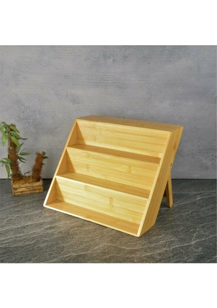 Doğal Ahşap 3 Katlı Katlanır Ayaklı Baharatlık Standı Baharatlık Standı