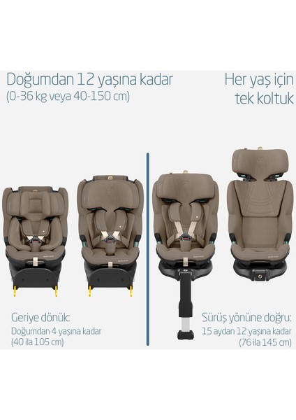 Emerald 360 Pro I-Size Dünyanın Ilk Kızaklı, Araç Dışına Çıkabilen Isofix'li 360 Dönebilir Yatabilir 0-36 kg Bebek Oto Koltuğu Authentic Truffle