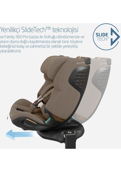 Emerald 360 Pro I-Size Dünyanın Ilk Kızaklı, Araç Dışına Çıkabilen Isofix'li 360 Dönebilir Yatabilir 0-36 kg Bebek Oto Koltuğu Authentic Truffle