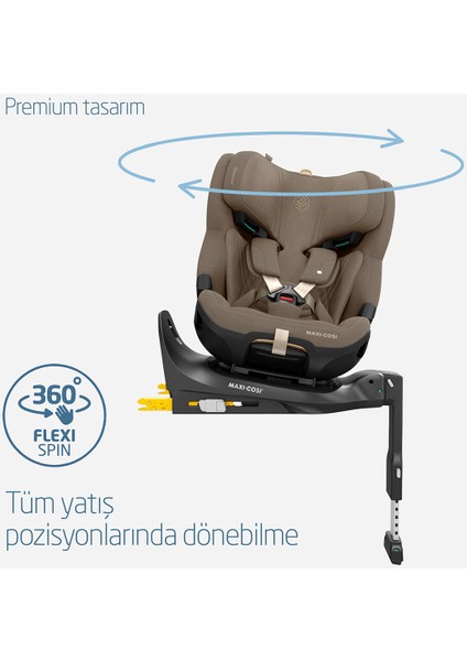Emerald 360 Pro I-Size Dünyanın Ilk Kızaklı, Araç Dışına Çıkabilen Isofix'li 360 Dönebilir Yatabilir 0-36 kg Bebek Oto Koltuğu Authentic Truffle