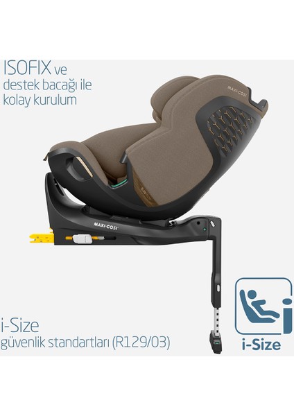 Emerald 360 Pro I-Size Dünyanın Ilk Kızaklı, Araç Dışına Çıkabilen Isofix'li 360 Dönebilir Yatabilir 0-36 kg Bebek Oto Koltuğu Authentic Truffle