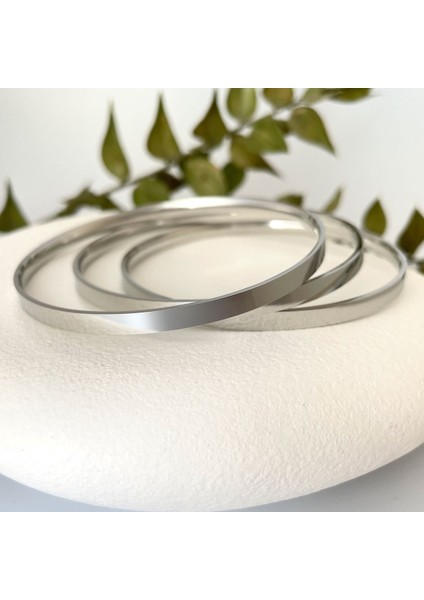 Paslanmaz Çelik 3lü Ajda Bilezik Kalın Silver 6cm modelleri