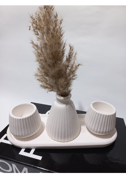 Pampas Vazolu Tabaklı Ikili Tealight Mumluk Set