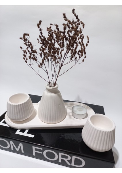 Pampas Vazolu Tabaklı Ikili Tealight Mumluk Set