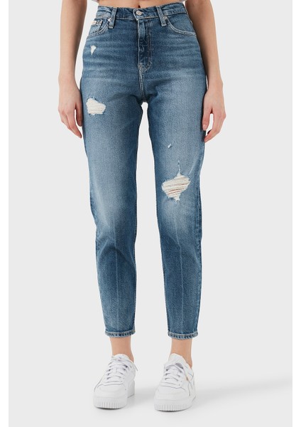 Streç Pamuklu Mom Fit Yüksek Bel Boru Paça Jeans J20J2245131A4 Bayan Kot Pantolon J20J224513 1A4