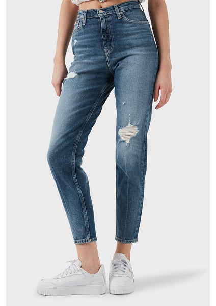 Streç Pamuklu Mom Fit Yüksek Bel Boru Paça Jeans J20J2245131A4 Bayan Kot Pantolon J20J224513 1A4
