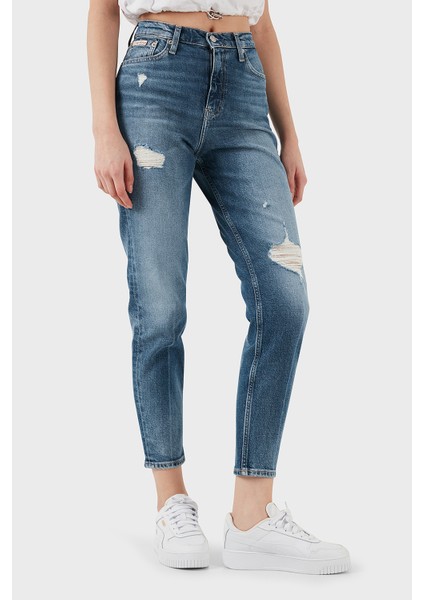 Streç Pamuklu Mom Fit Yüksek Bel Boru Paça Jeans J20J2245131A4 Bayan Kot Pantolon J20J224513 1A4