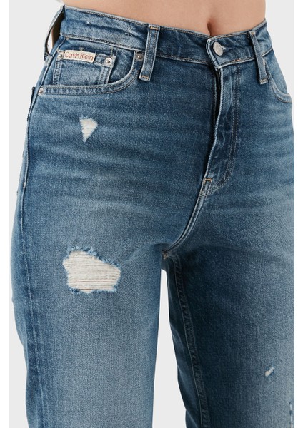 Streç Pamuklu Mom Fit Yüksek Bel Boru Paça Jeans J20J2245131A4 Bayan Kot Pantolon J20J224513 1A4