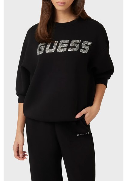 Ceilia Relaxed Fit Bisiklet Yaka Taşlı Logolu Sweat V4BQ15K7UW2 Bayan Sweat V4BQ15 K7UW2 Jblk