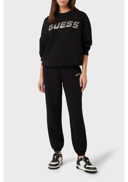 Ceilia Relaxed Fit Bisiklet Yaka Taşlı Logolu Sweat V4BQ15K7UW2 Bayan Sweat V4BQ15 K7UW2 Jblk
