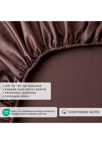 Pamuk Saten Supreme King Size Supreme Lastikli Çarşaf Kahverengi (180 x 200 x 35 cm )