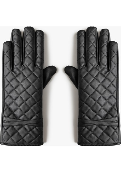 Eldiven Suni Deri Kapitoneli Kemer Detaylı