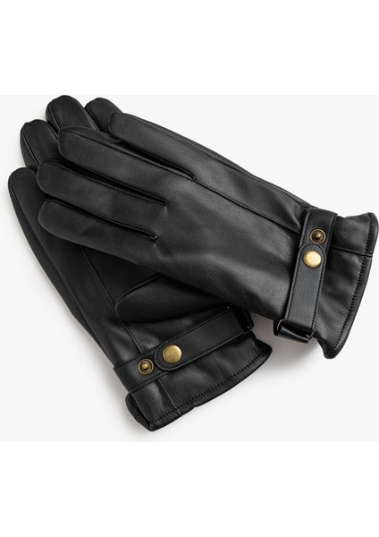 Suni Deri Eldiven Çıt Çıt Düğme Detaylı fiyatları