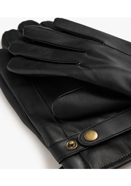 Suni Deri Eldiven Çıt Çıt Düğme Detaylı modelleri