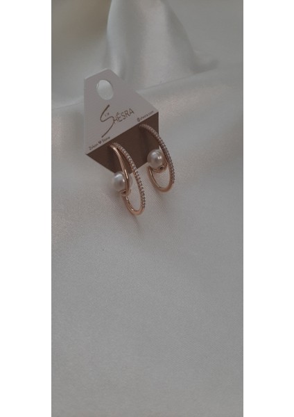 Vip Gold Zirkon Taşlı Incili Küpe